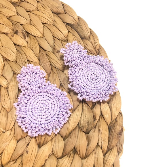 Lavender Beaded Statement Earrings - Picture 2 of 2